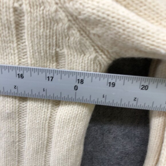 H&M Wool Stretch Cable Knit Zip Sweater Womens L Cream Mock Neck Fisherman - Picture 6 of 8